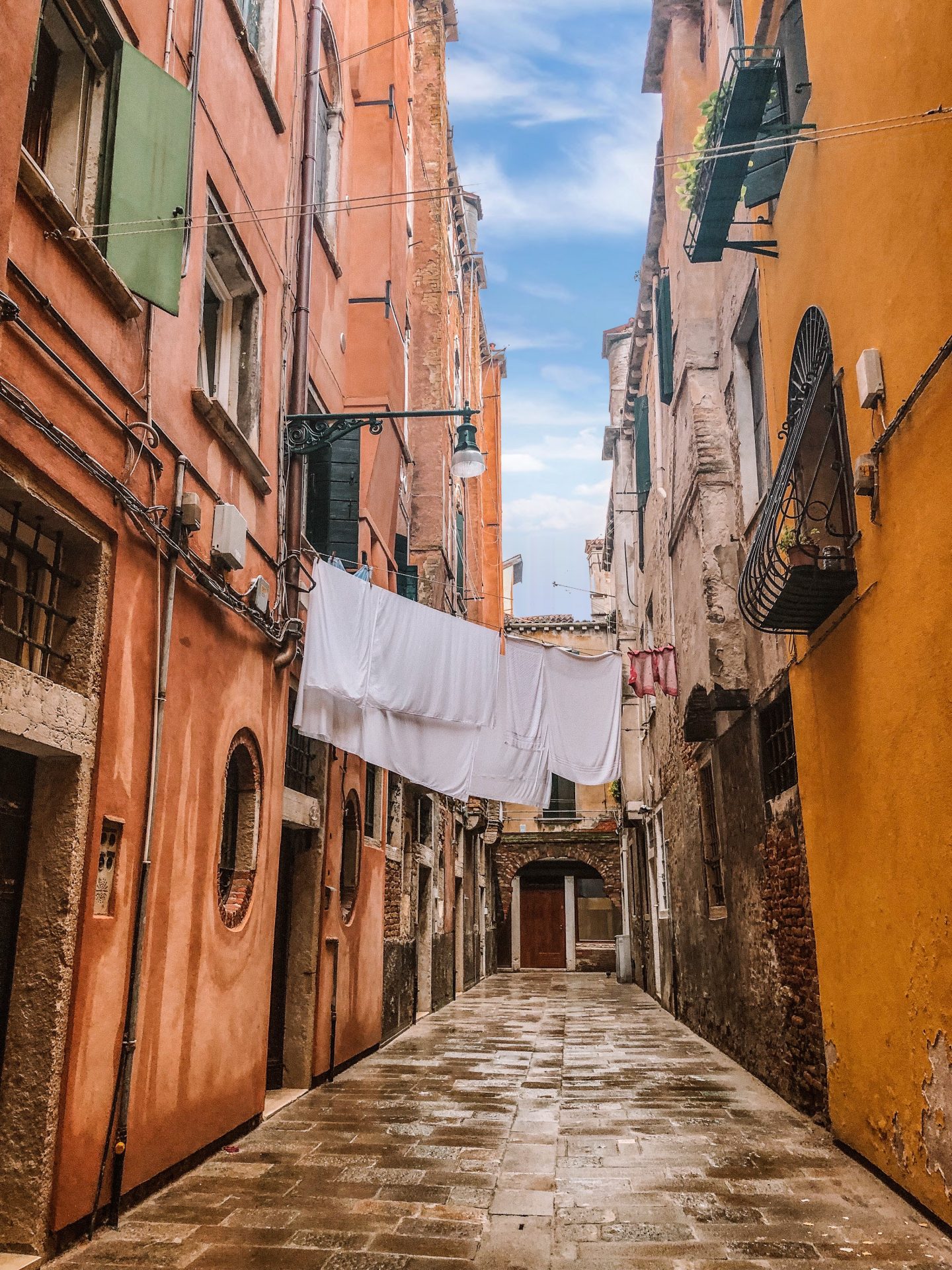 Laundry hanging over the street in Venice, Italy