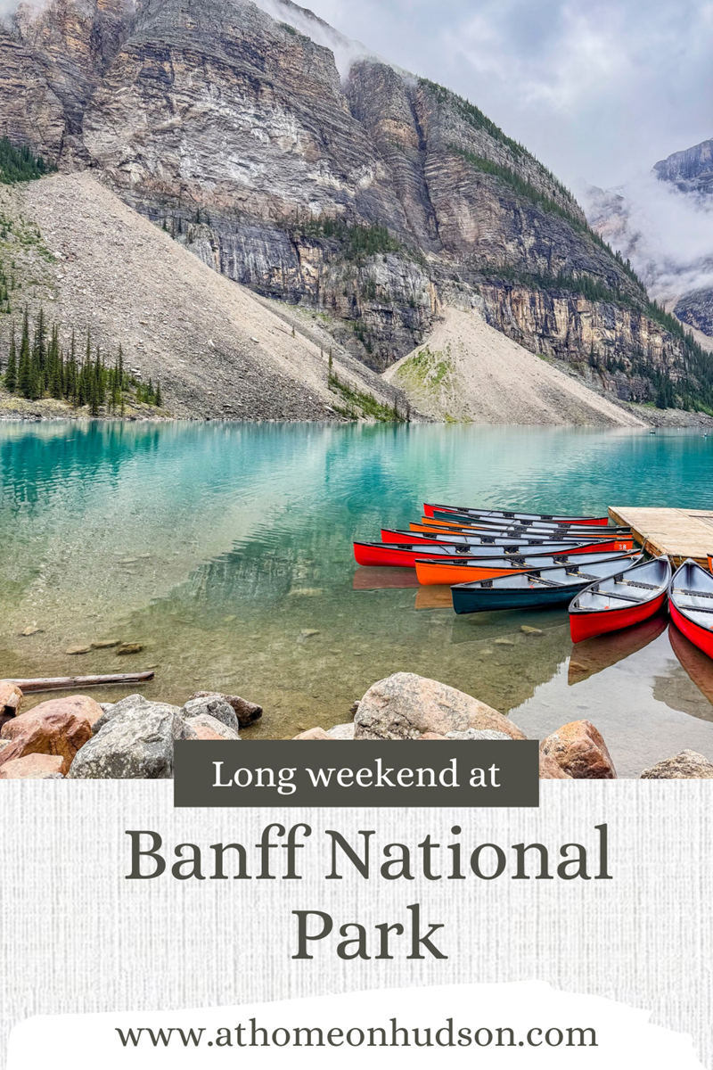 Snow-capped mountains and turquoise lake in Banff National Park, perfect for a weekend getaway.