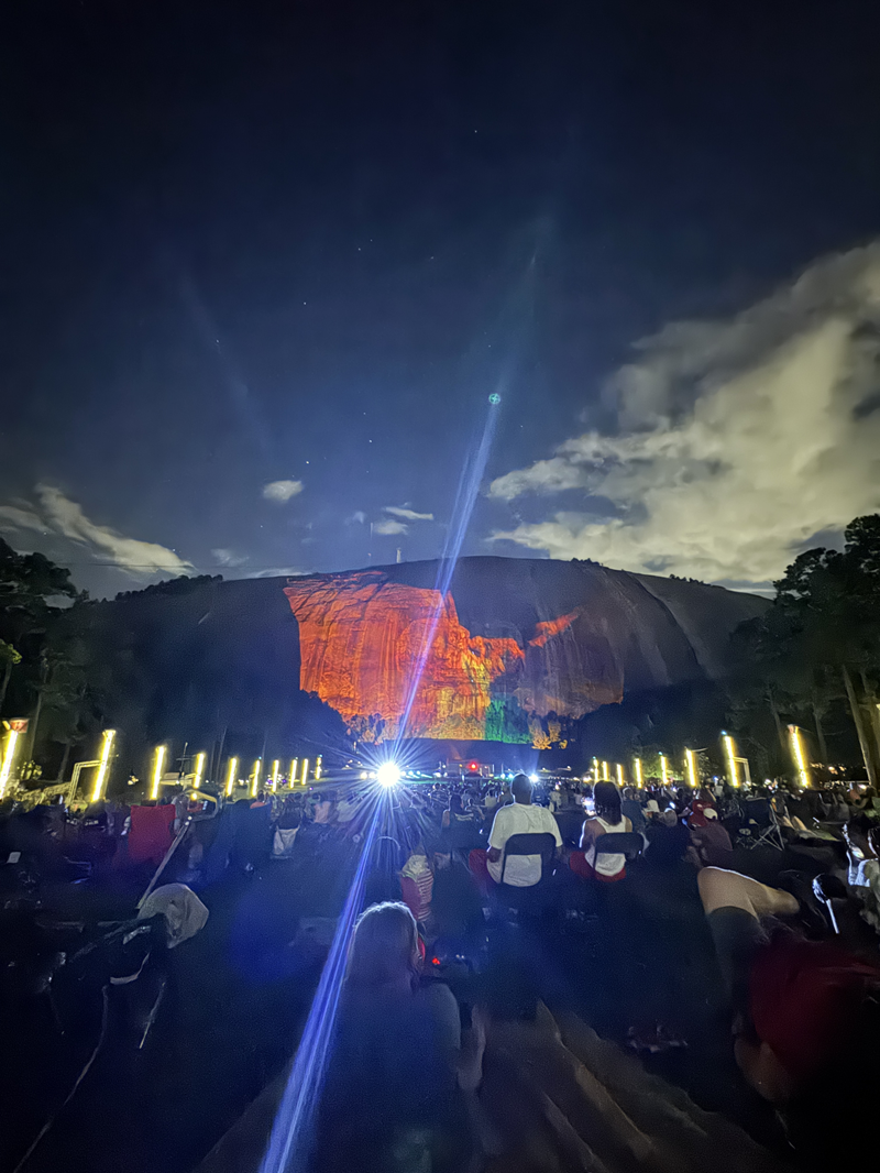 Bright colors and lasers for the laser show on Stone Mountain. Weekend Getaway to Stone Mountain