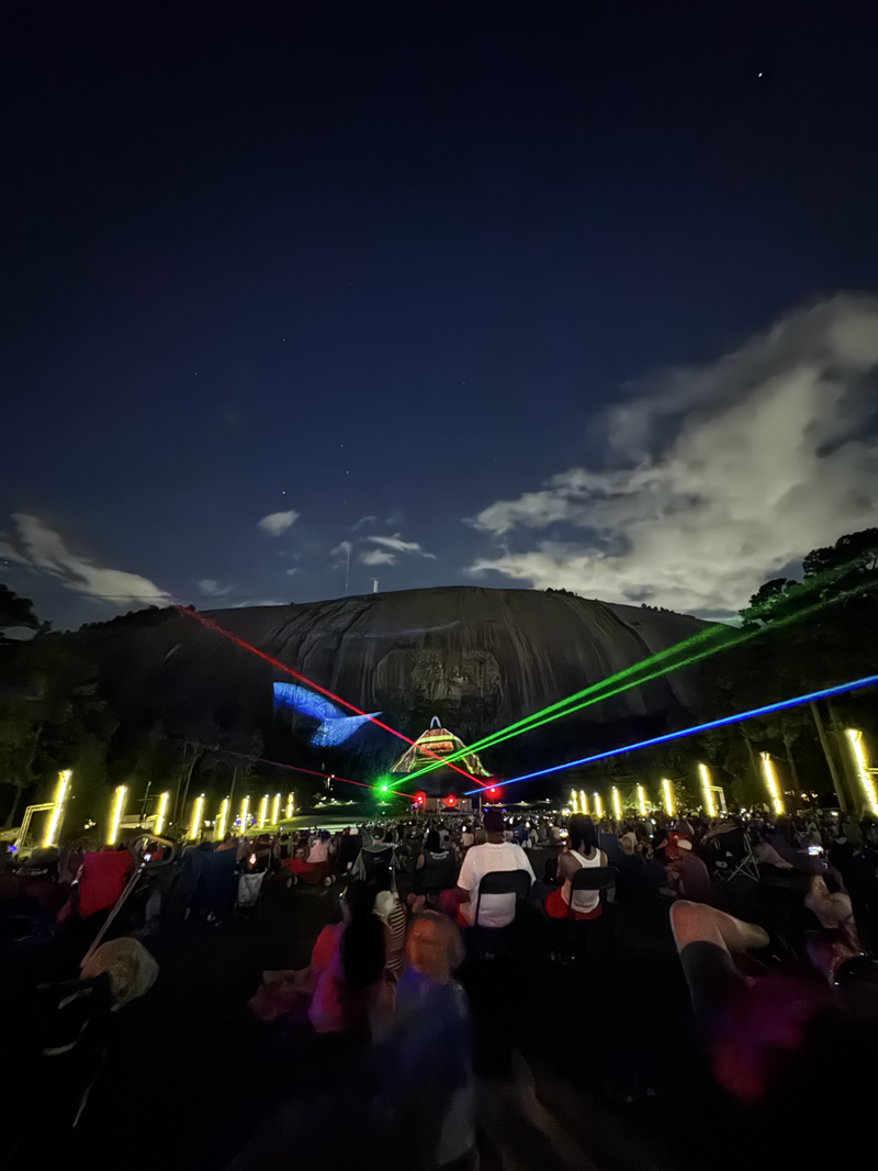 Bright colors and lasers for the laser show on Stone Mountain. Weekend Getaway to Stone Mountain